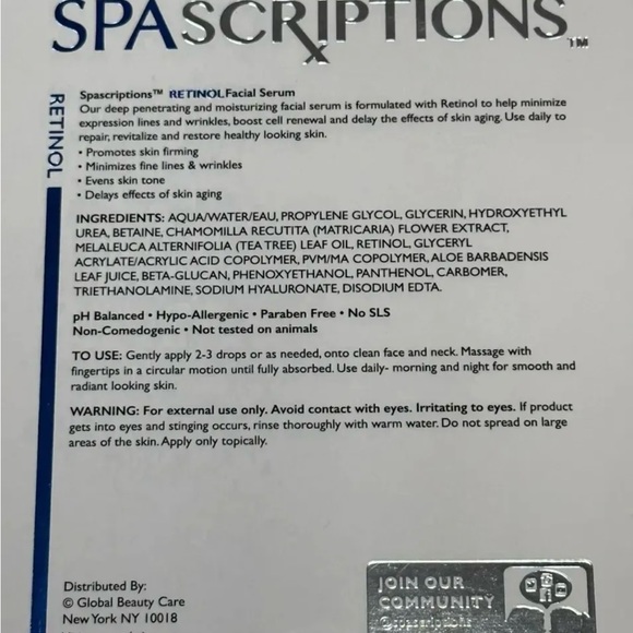 SPASCRIPTIONS ~ RETINOL Anti-Aging Skin Repair Moisturizing FACIAL SERUM 50ml. - Picture 5 of 6